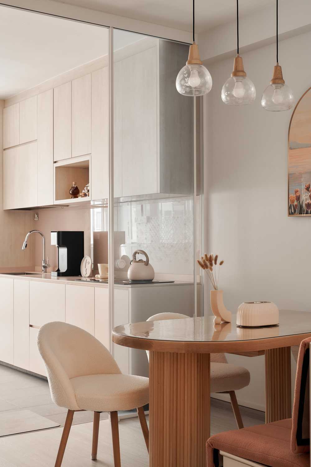 Scandinavian Dining Room with Downlights and Tableware