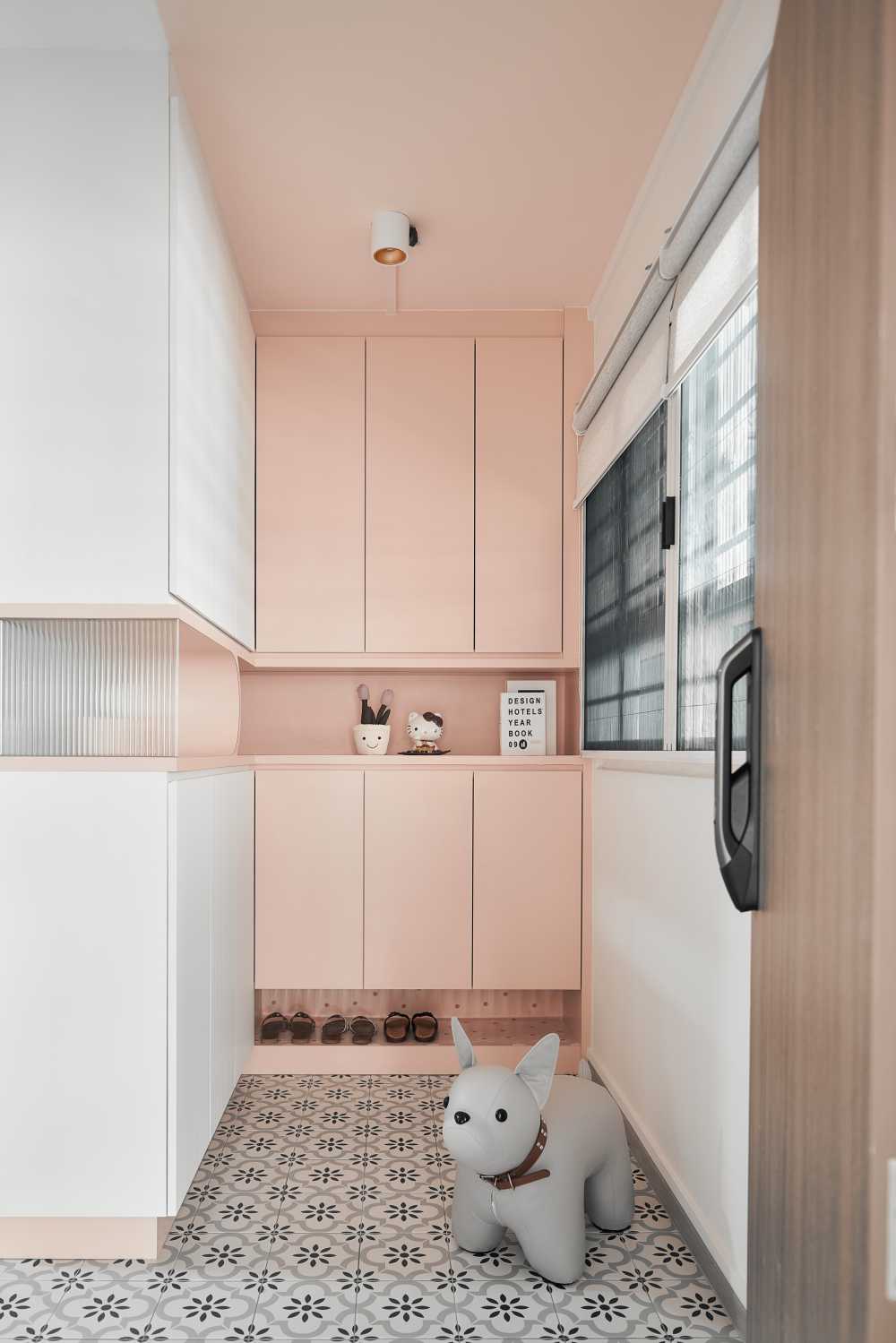 Scandinavian Entryway with Seating Bench and Shoe Rack