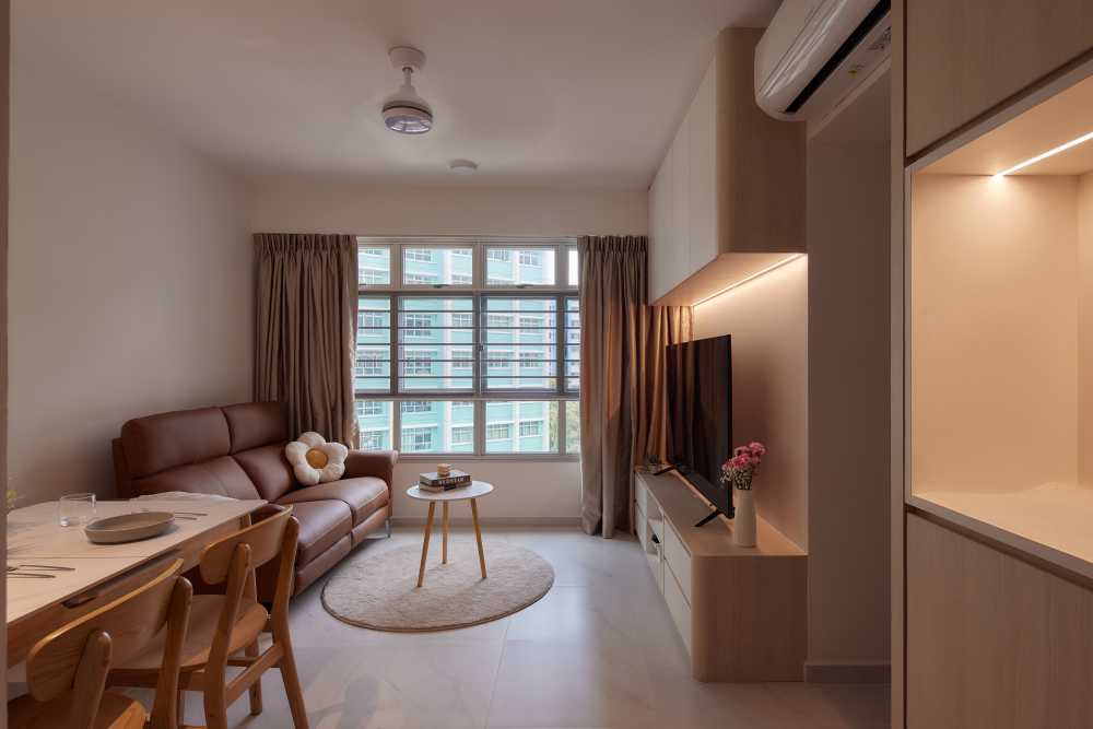 Scandinavian Living Room with TV Console and Carpet