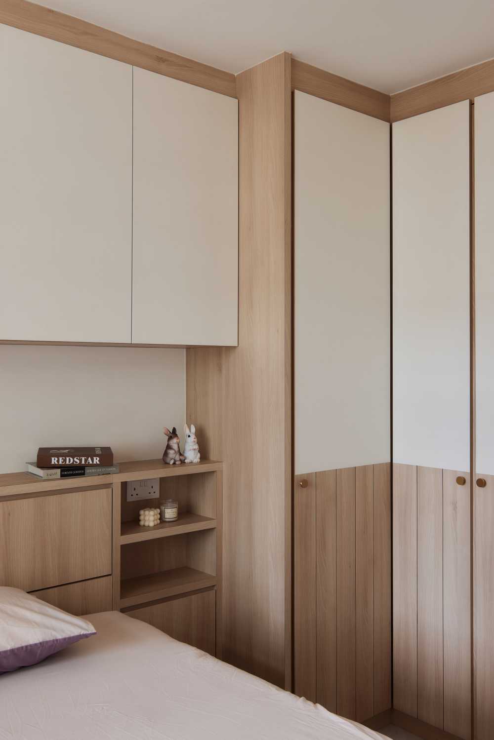 Scandinavian Bedroom with Bookshelf and Wardrobe