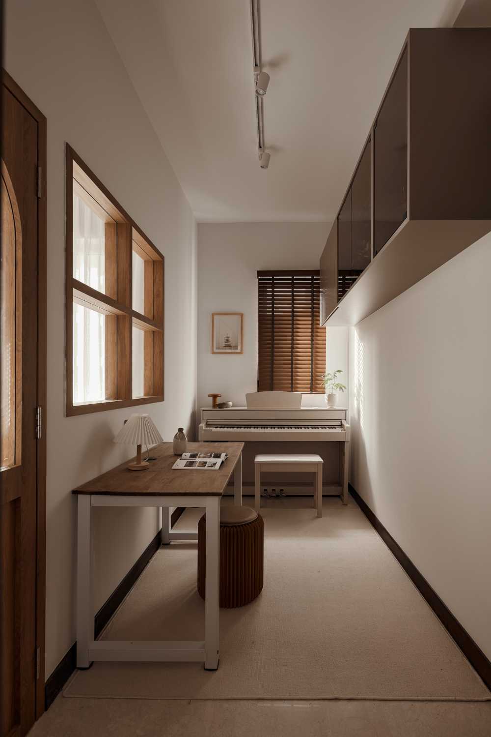 Modern Study with Bookshelf and Drop Light
