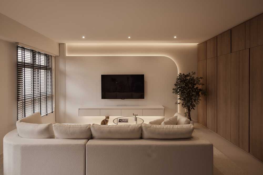 Minimalist Living Room with TV Console and Feature Wall