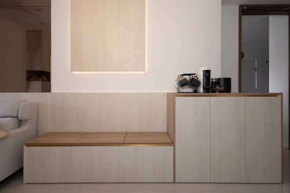 Modern Living Room with Wood Flooring and Feature Wall
