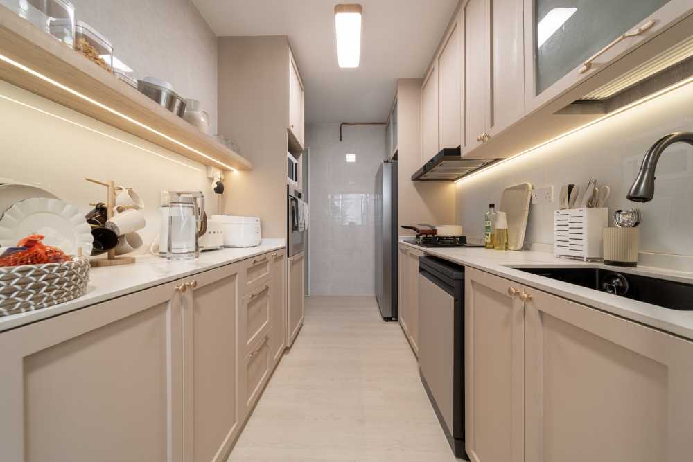 Scandinavian Kitchen with Countertop and Vinyl Flooring