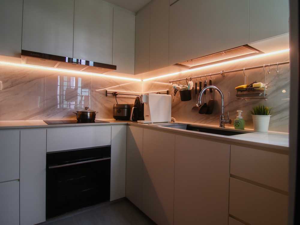 Scandinavian Kitchen with Countertop and Cupboard