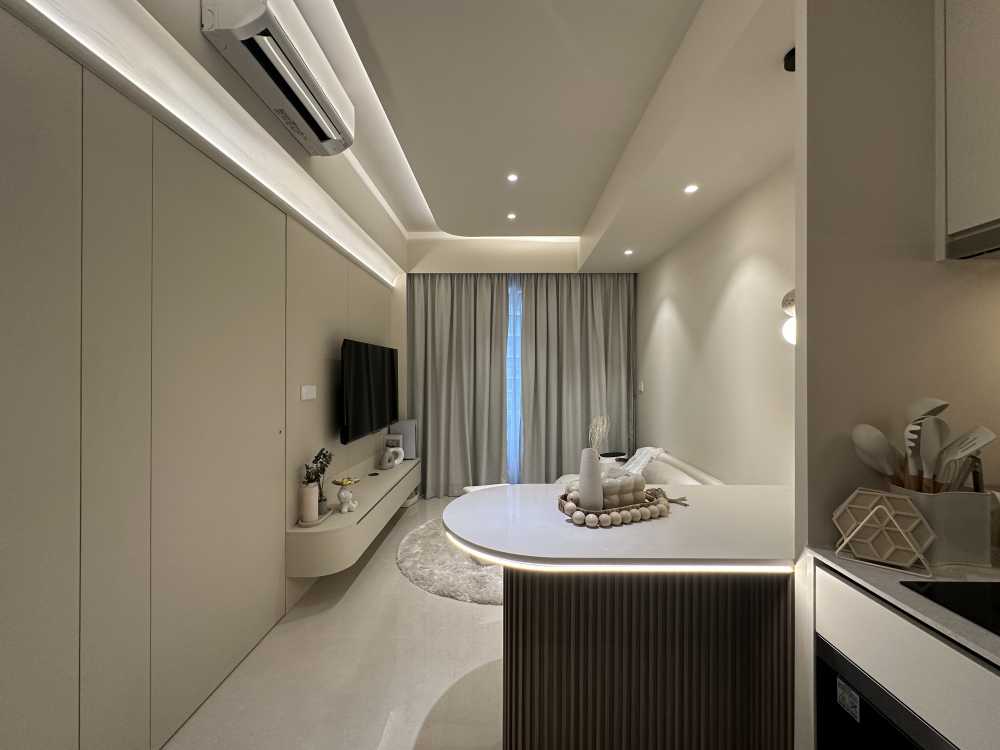 Minimalist Living Room with Countertop and TV Console