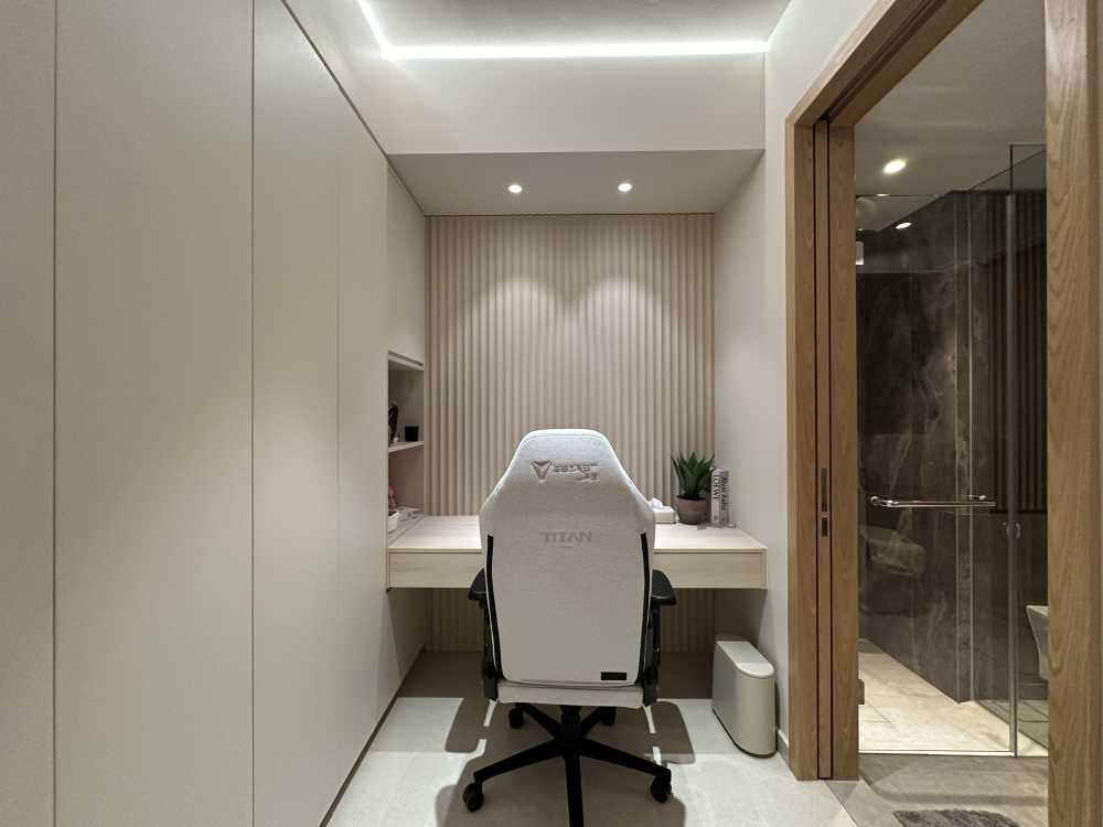 Minimalist Study with Bookshelf and Drop Ceiling
