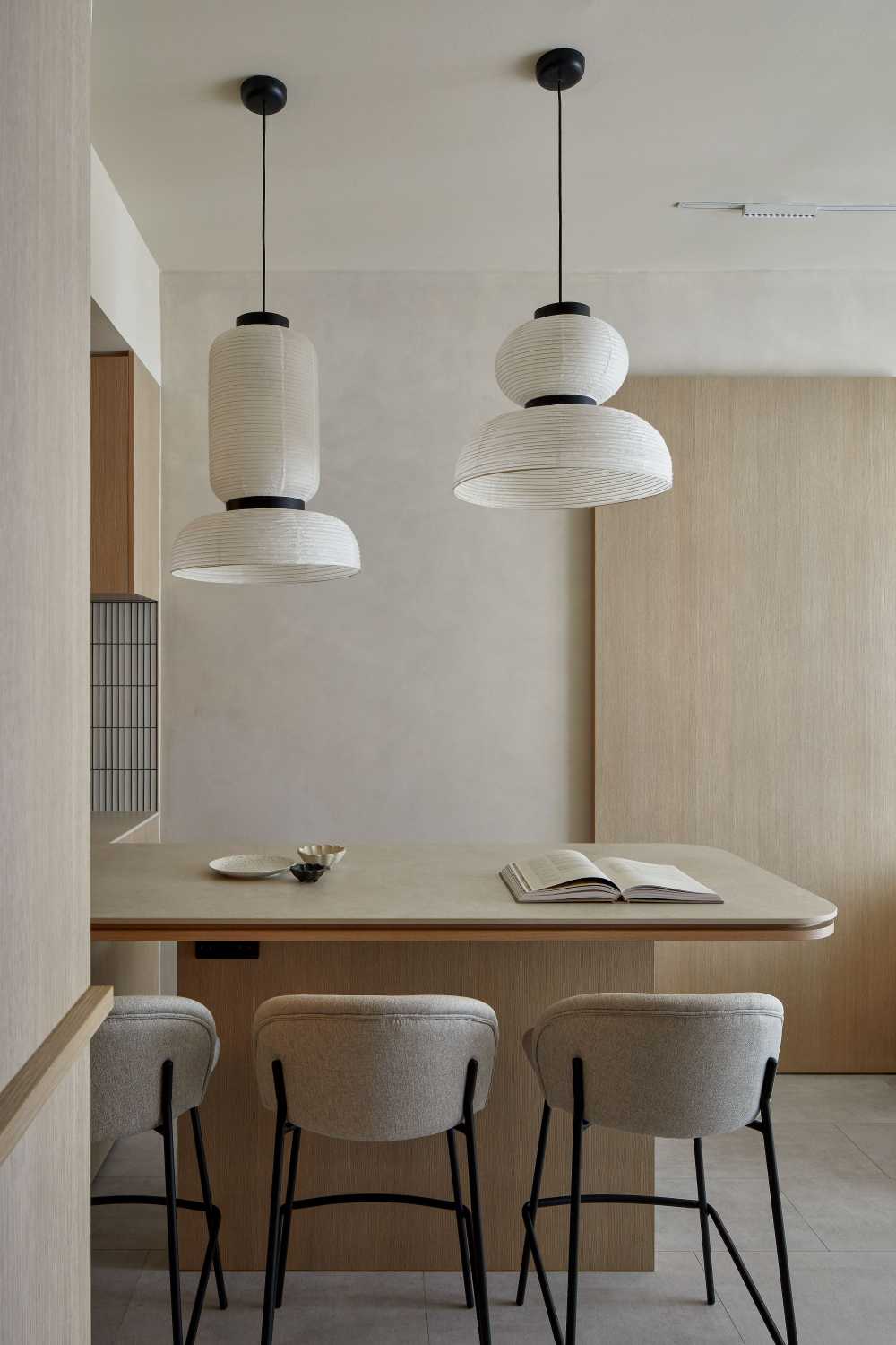 Scandinavian Dining Room with Downlights and Dining Table