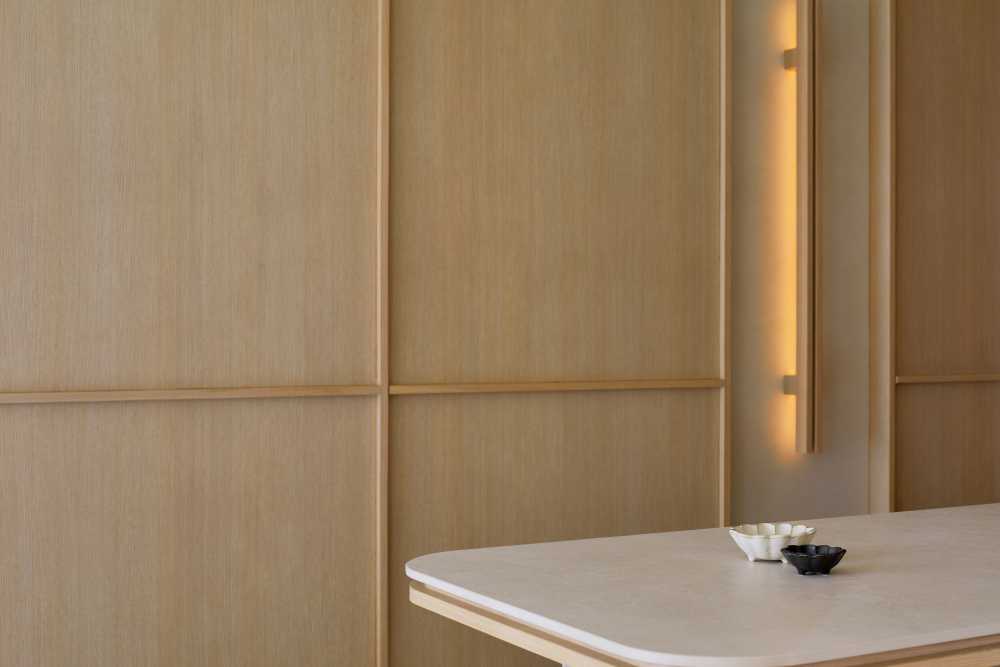 Scandinavian Living Room with Countertop and Cove Lighting