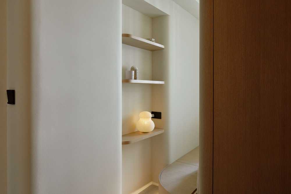 Scandinavian Bedroom with Bookshelf and Platform Bed
