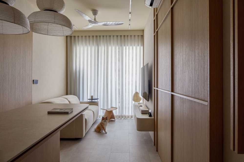 Scandinavian Living Room with Countertop and Vinyl Flooring