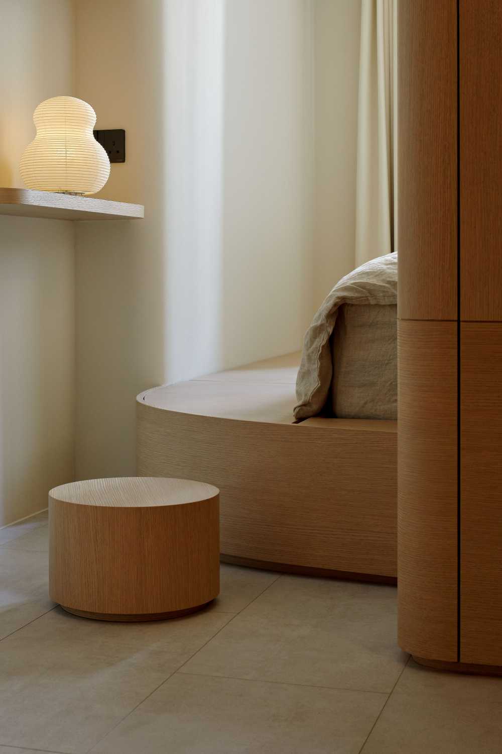 Scandinavian Bedroom with Bookshelf and Platform Bed
