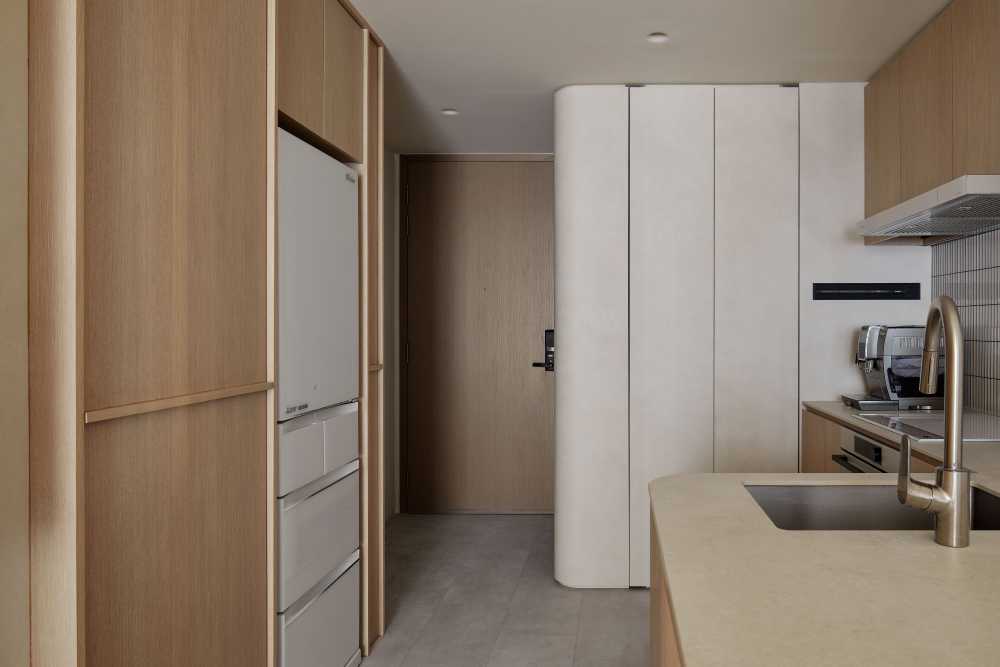 Scandinavian Kitchen with Countertop and Vinyl Flooring