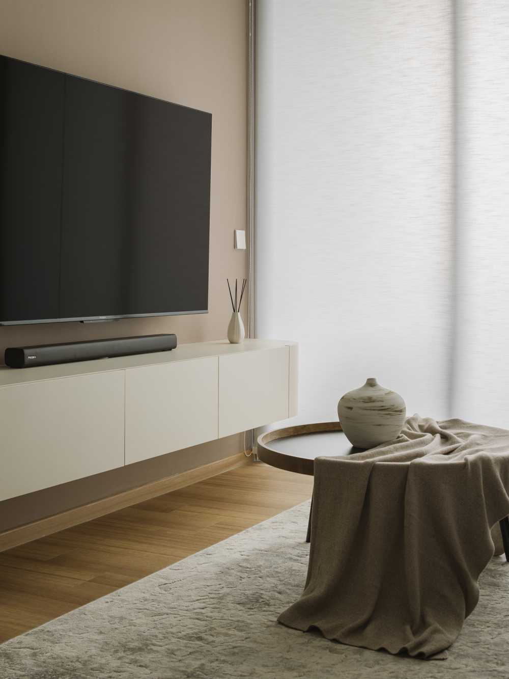 Modern Living Room with TV Console and Carpet