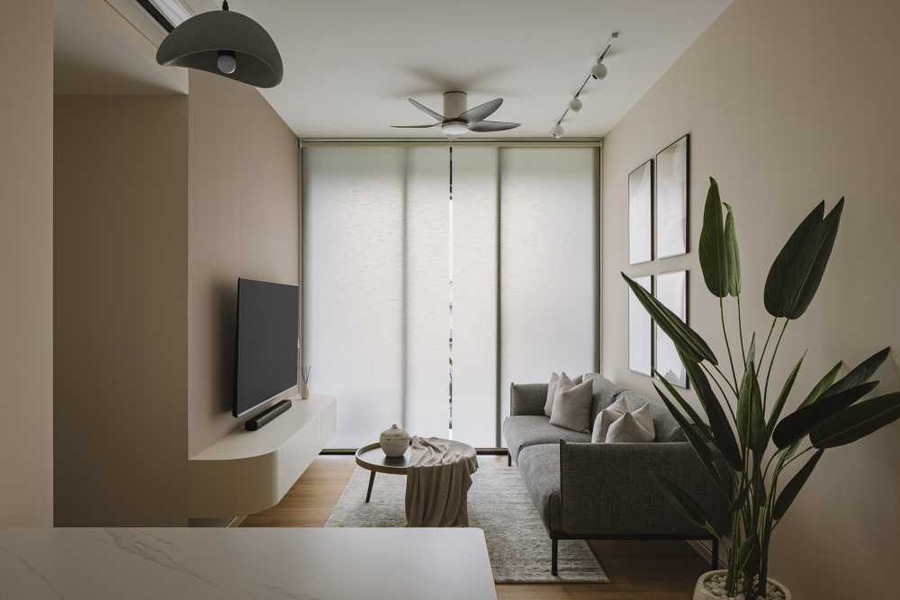 Modern Living Room with TV Console and Drop Light