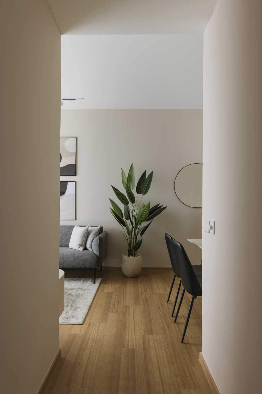 Modern Hallway with Mirror and Artwork