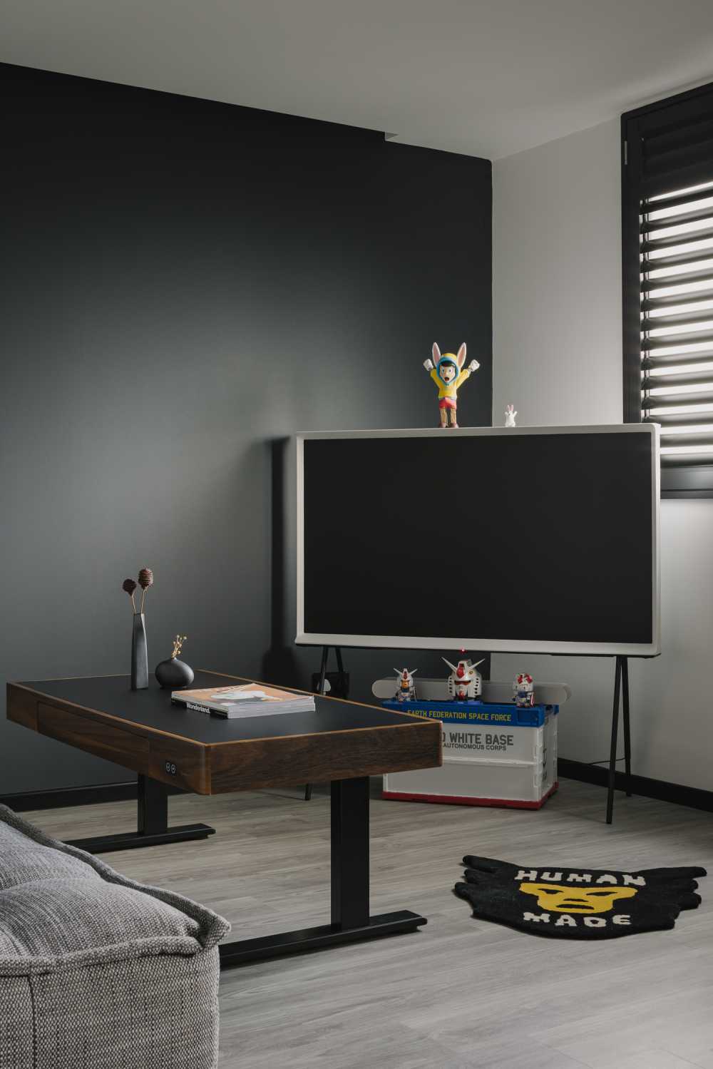 Modern Living Room with Window Shutters and Sofa