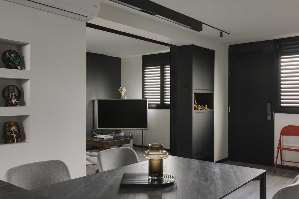 Modern Dining Room with Window Shutters and Dining Table