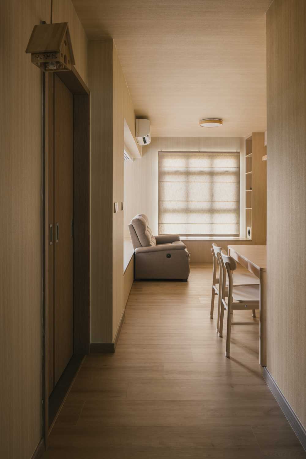 Modern Entryway with Roller Blinds and Sofa