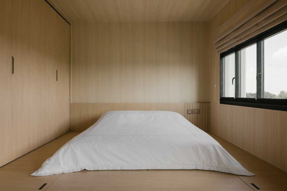 Modern Bedroom with Wood Flooring and Wardrobe