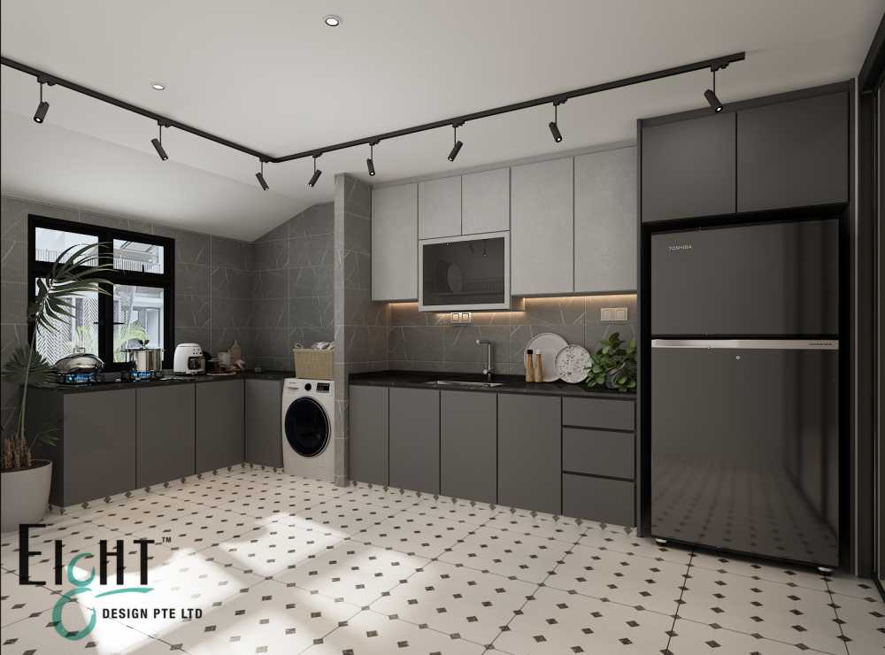 Modern Kitchen with Countertop and Homogeneous Tiles