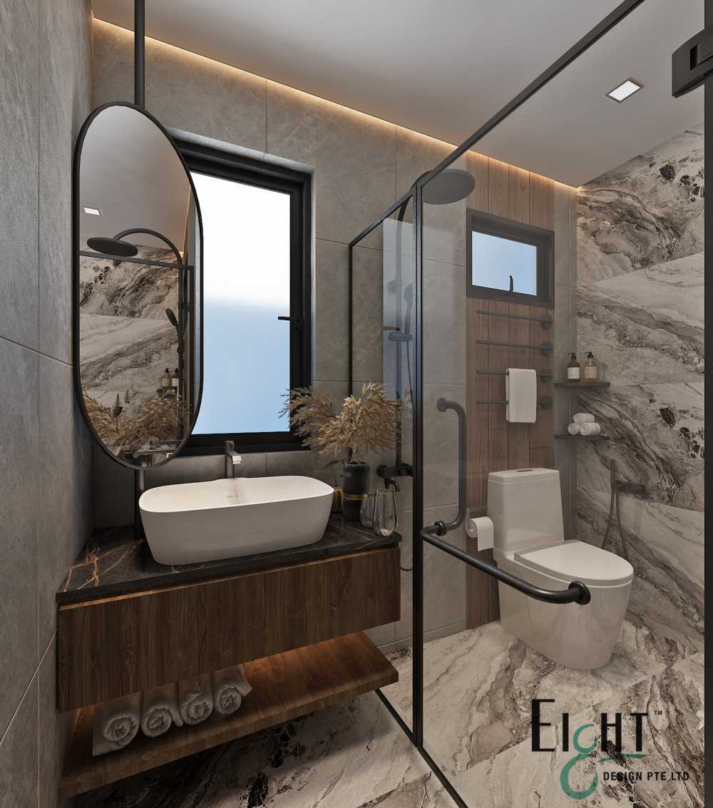 Modern Bathroom with Homogeneous Tiles and Mirror