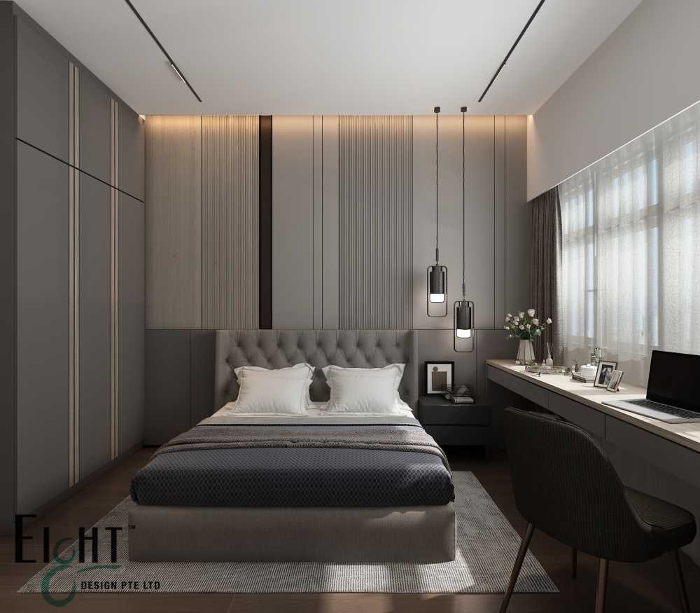Modern Bedroom with Vinyl Flooring and Cove Lighting