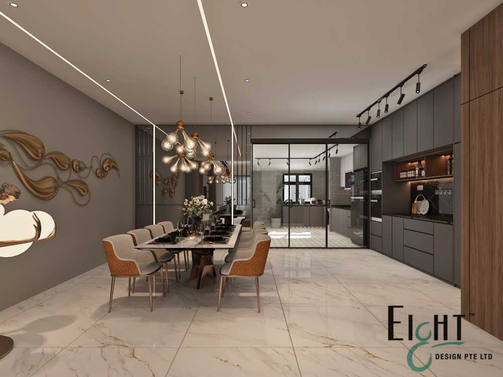 Modern Dining Room with Cove Lighting and Drop Ceiling
