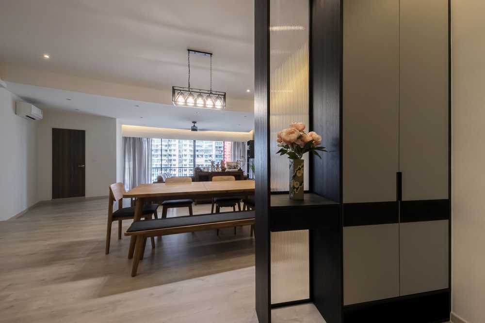 Contemporary Living Room with Vinyl Flooring and Ceiling Light