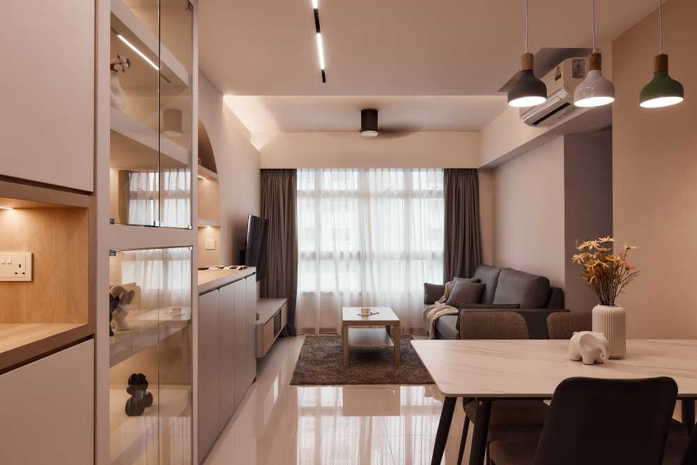 Scandinavian Living Room with TV Console and Ceiling Light