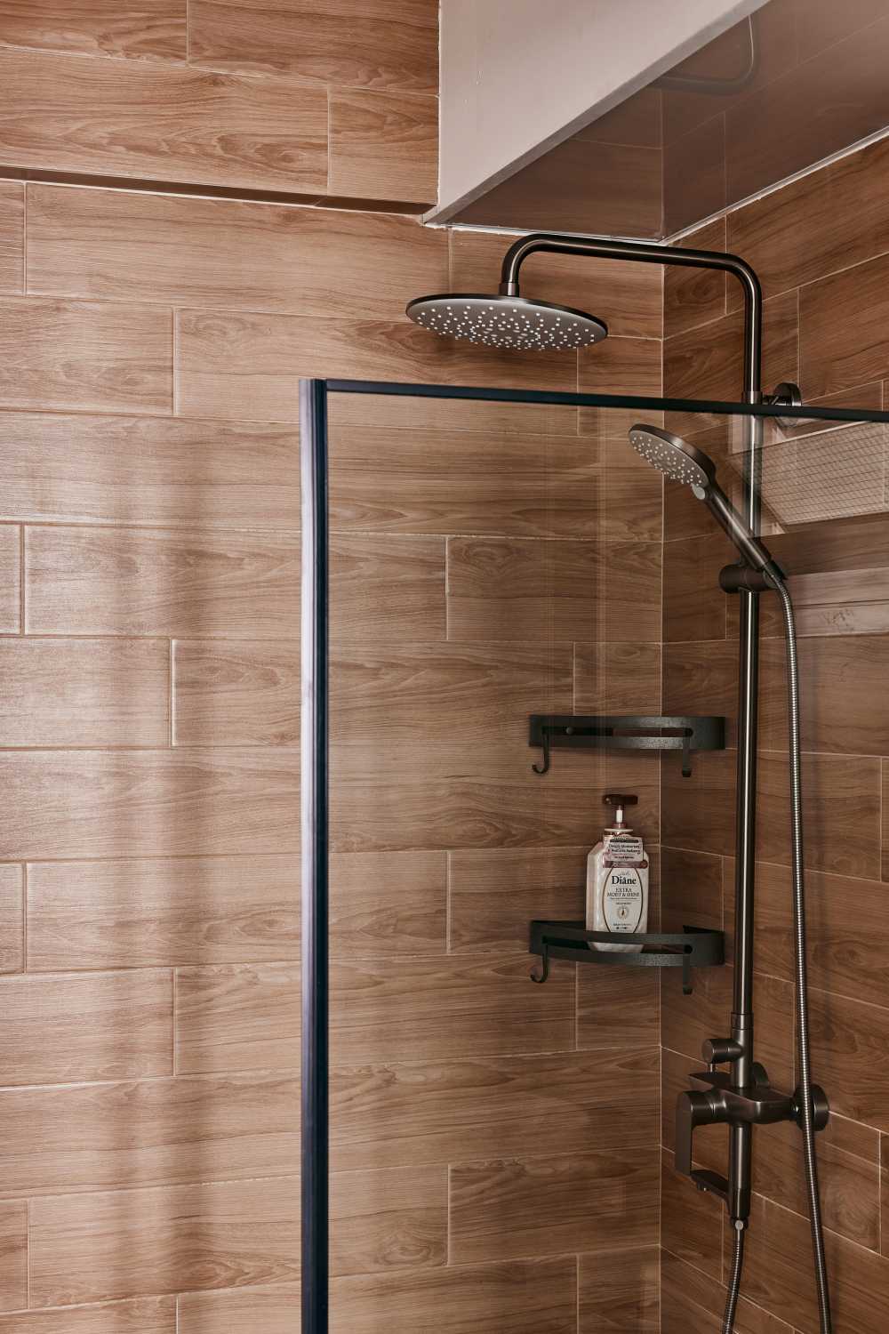 Scandinavian Bathroom with Shower Screen and Bathroom Storage