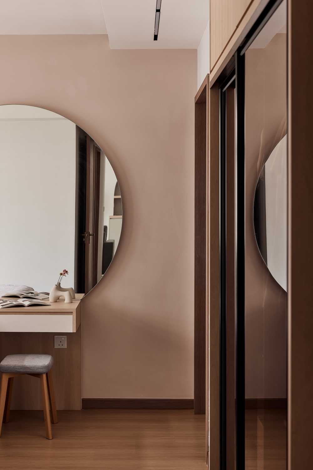 Scandinavian Bedroom with Wood Flooring and Wardrobe