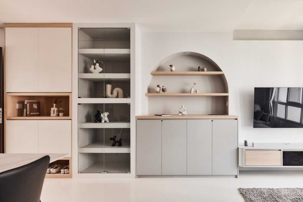 Scandinavian Living Room with Bookshelf and TV Console