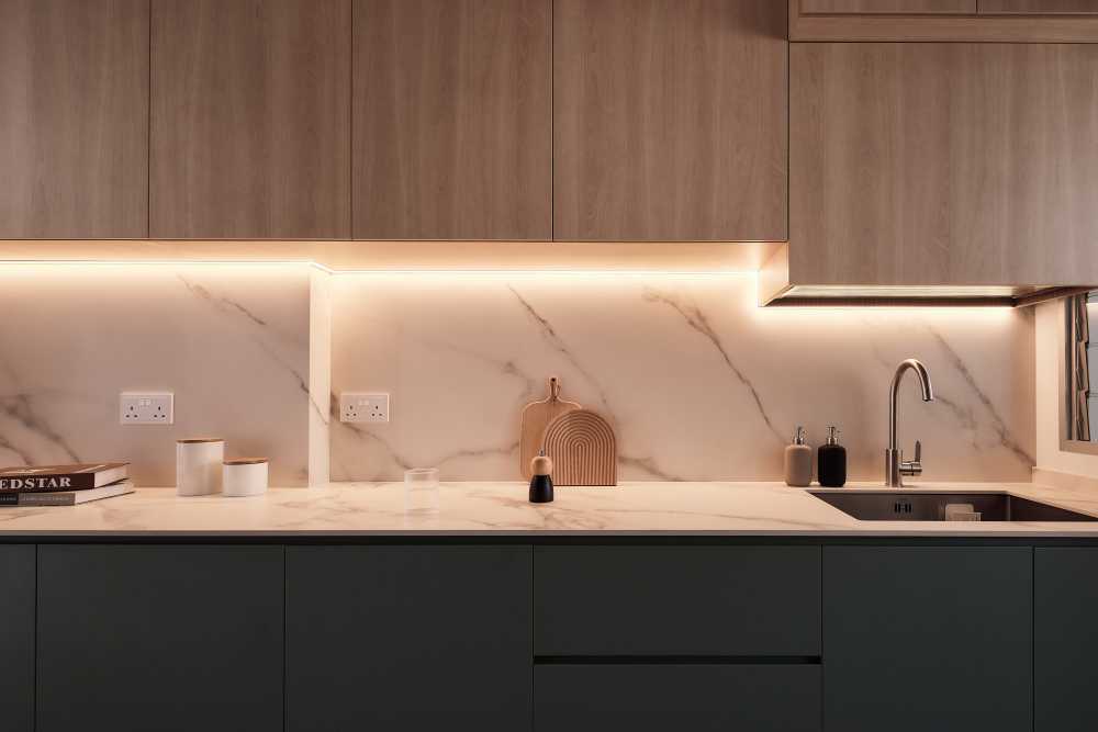 Scandinavian Kitchen with Countertop and Cupboard