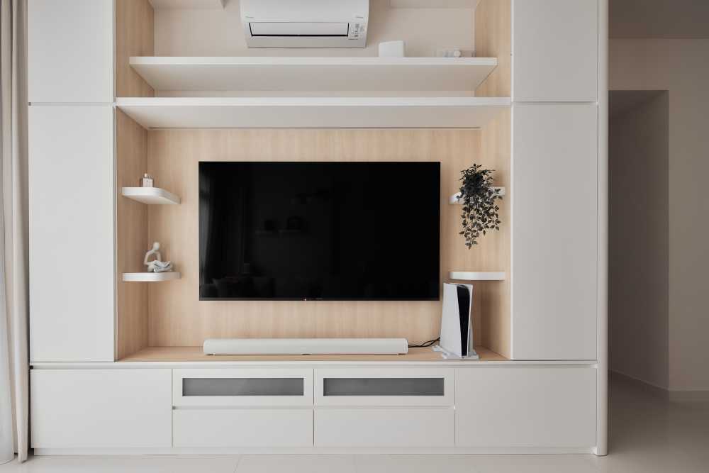 Modern Living Room with TV Console and Carpet