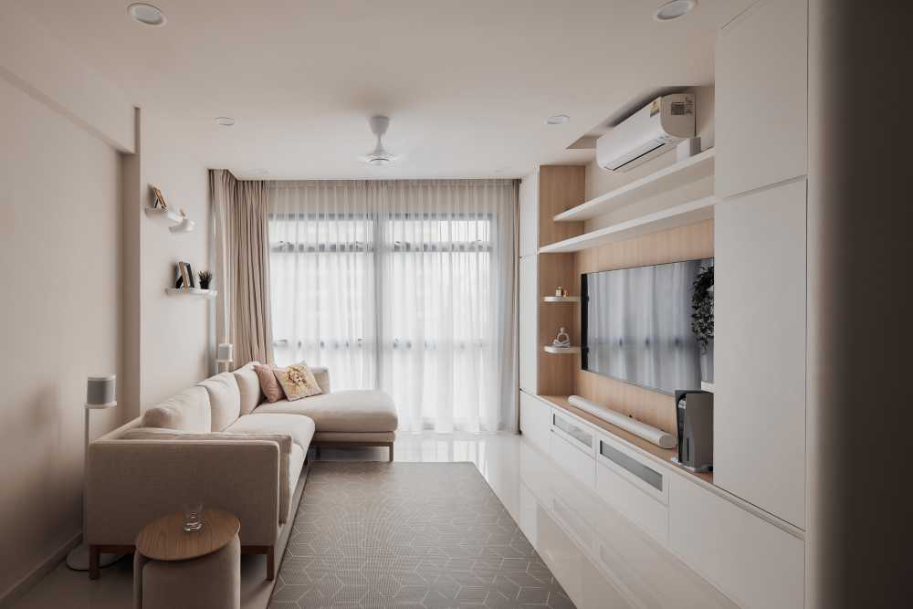 Modern Living Room with TV Console and Carpet