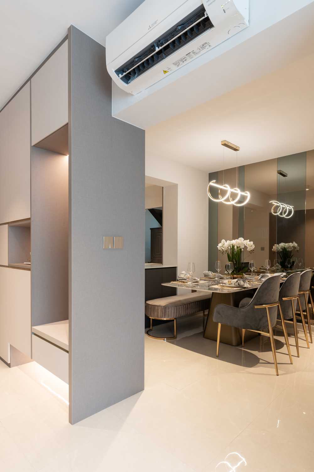 Contemporary Dining Room with Lighting and Lamps
