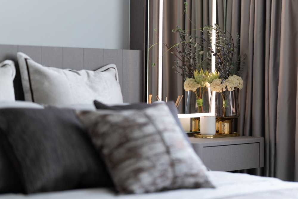 Contemporary Bedroom with Platform Bed and Vinyl Flooring