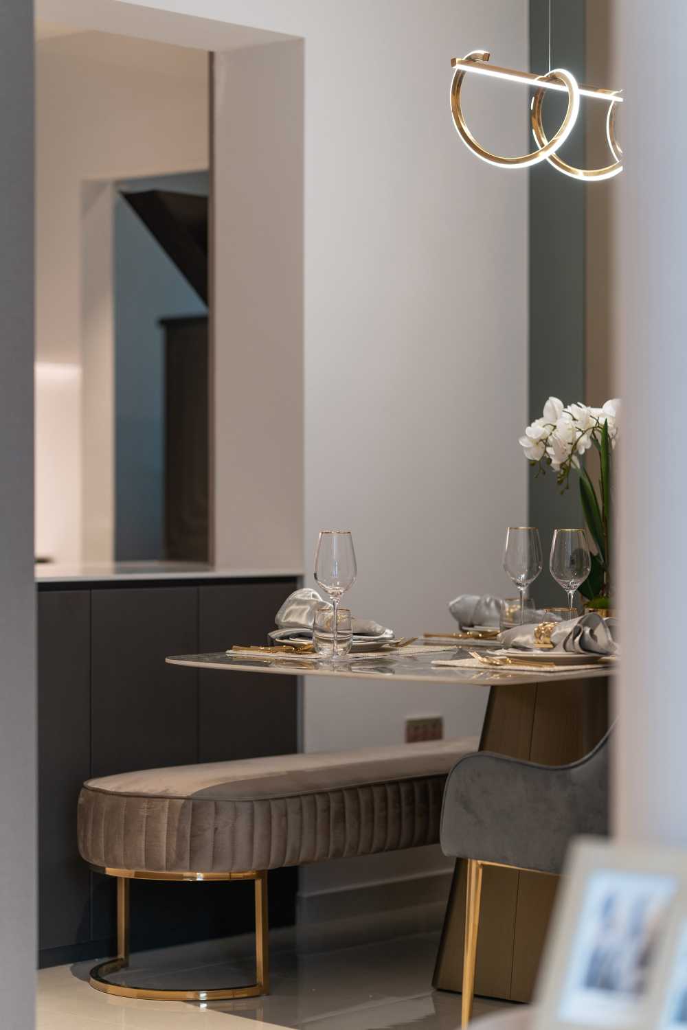 Contemporary Dining Room with Downlights and Console Table