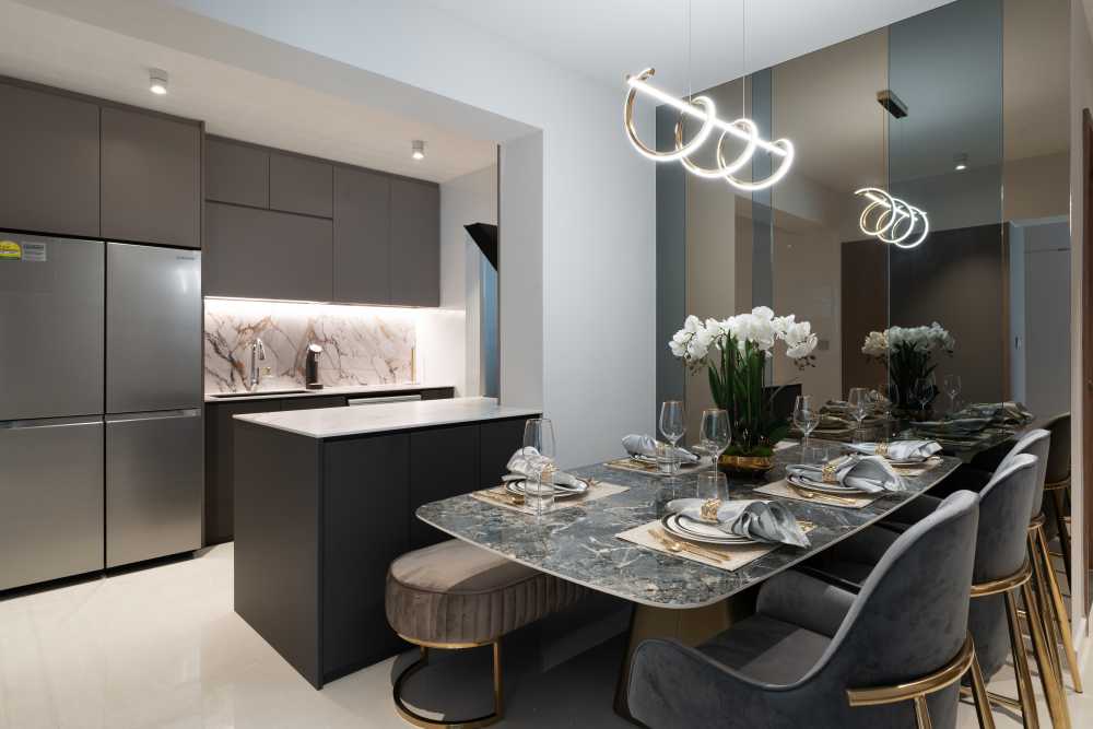 Contemporary Dining Room with Console Table and Tableware