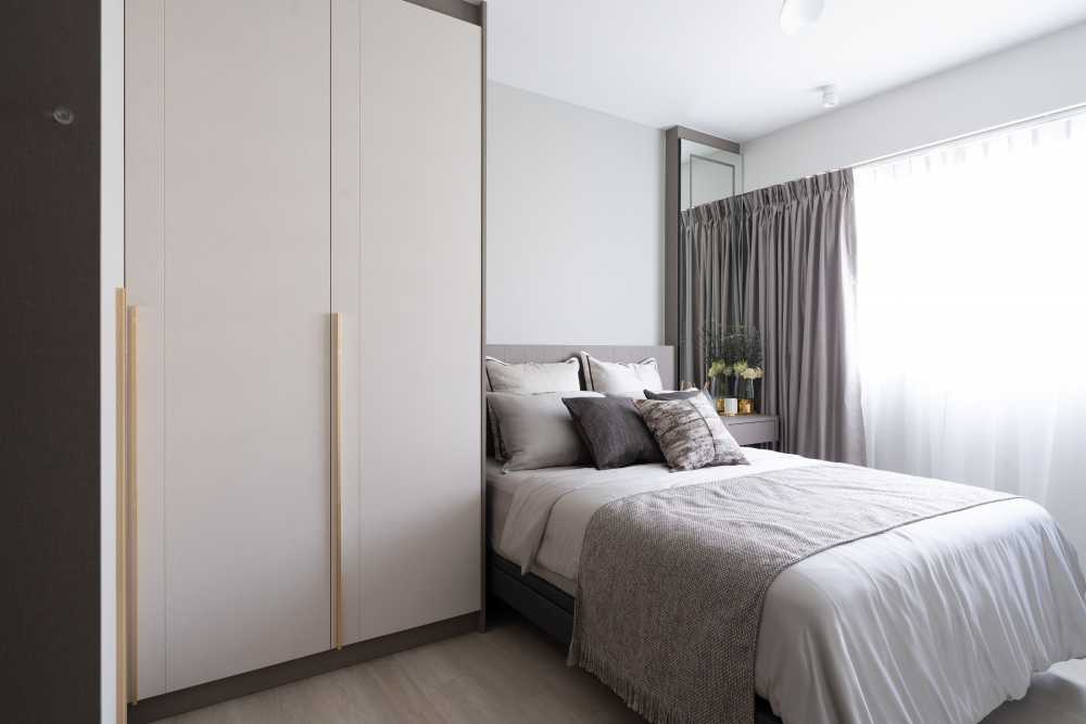 Contemporary Bedroom with Granite Floor and Marble Floor