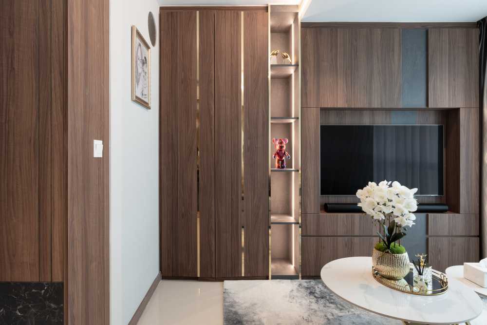 Contemporary Living Room with Countertop and Vinyl Flooring