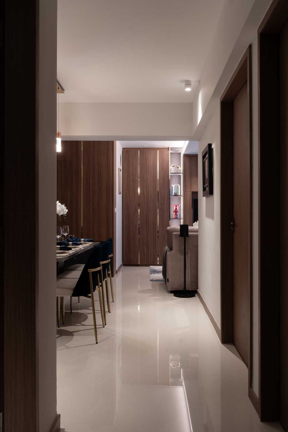 Contemporary Hallway with Artwork and Console Table