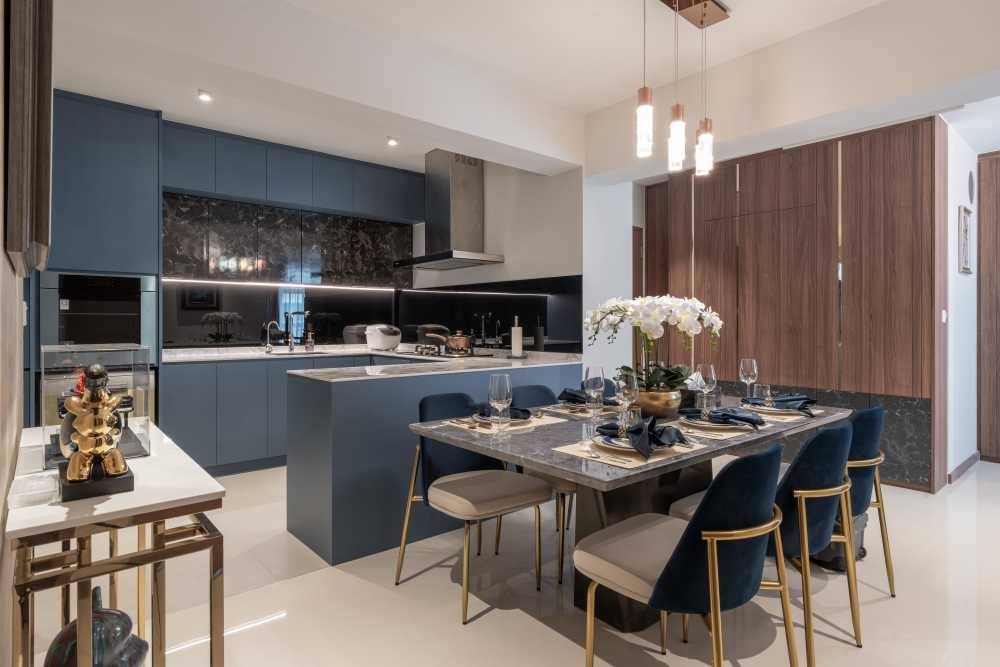 Contemporary Kitchen with Parquet Floor and Cement Floor