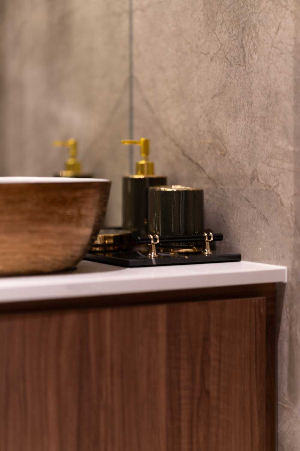 Contemporary Bathroom with Parquet Floor and Cement Floor