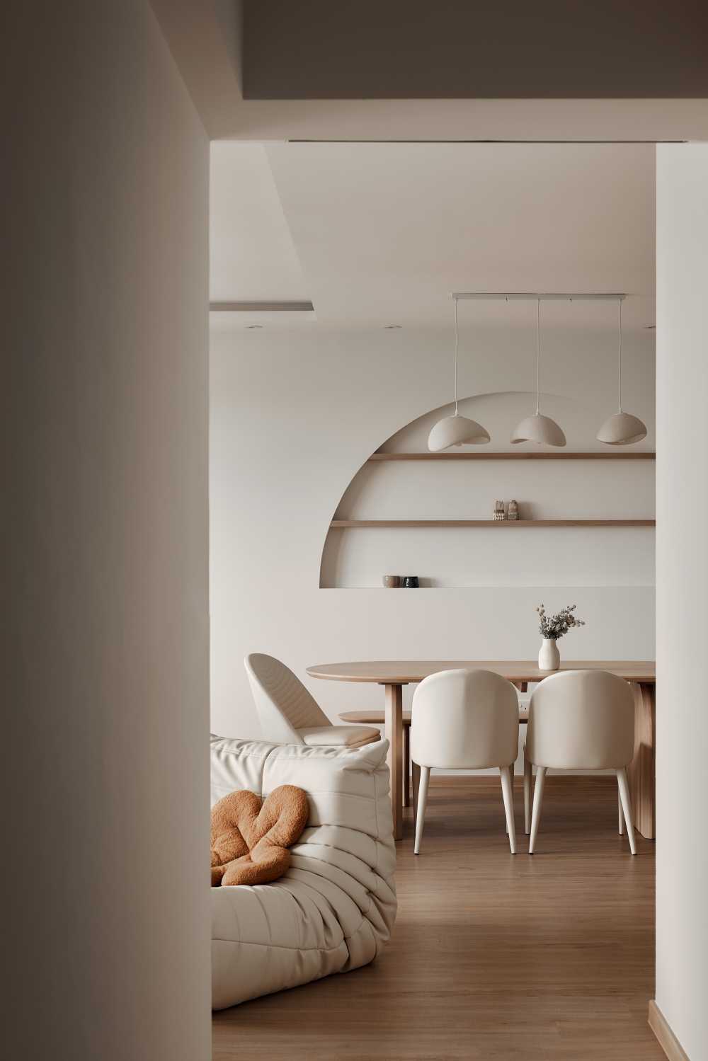 Asian Hallway with Bookshelf and Artwork