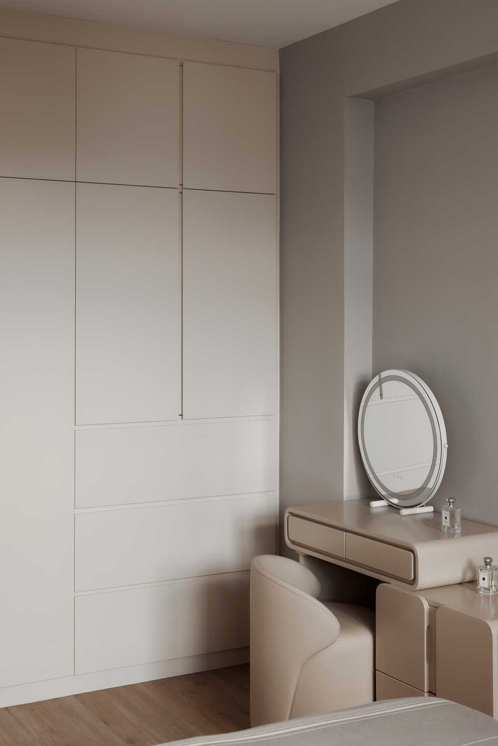 Asian Bedroom with Closet and Bedside Table