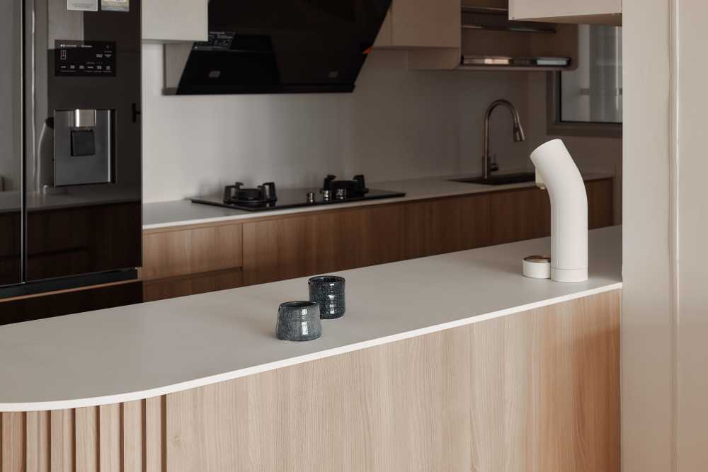 Asian Kitchen with Countertop and Open Kitchen