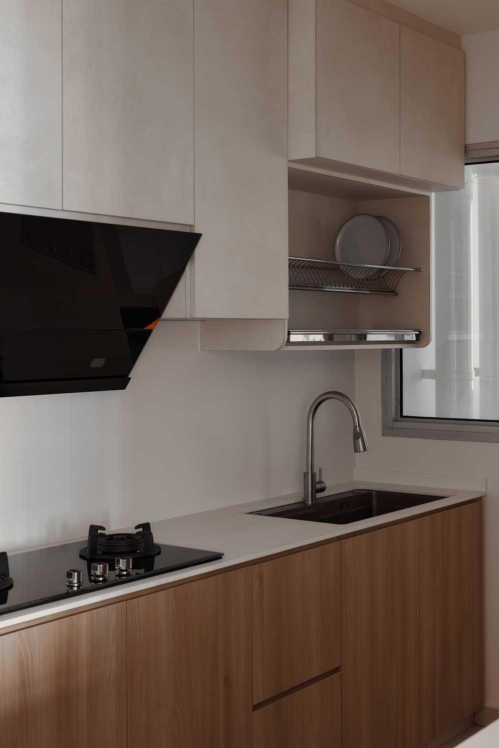 Asian Kitchen with Countertop and Open Kitchen