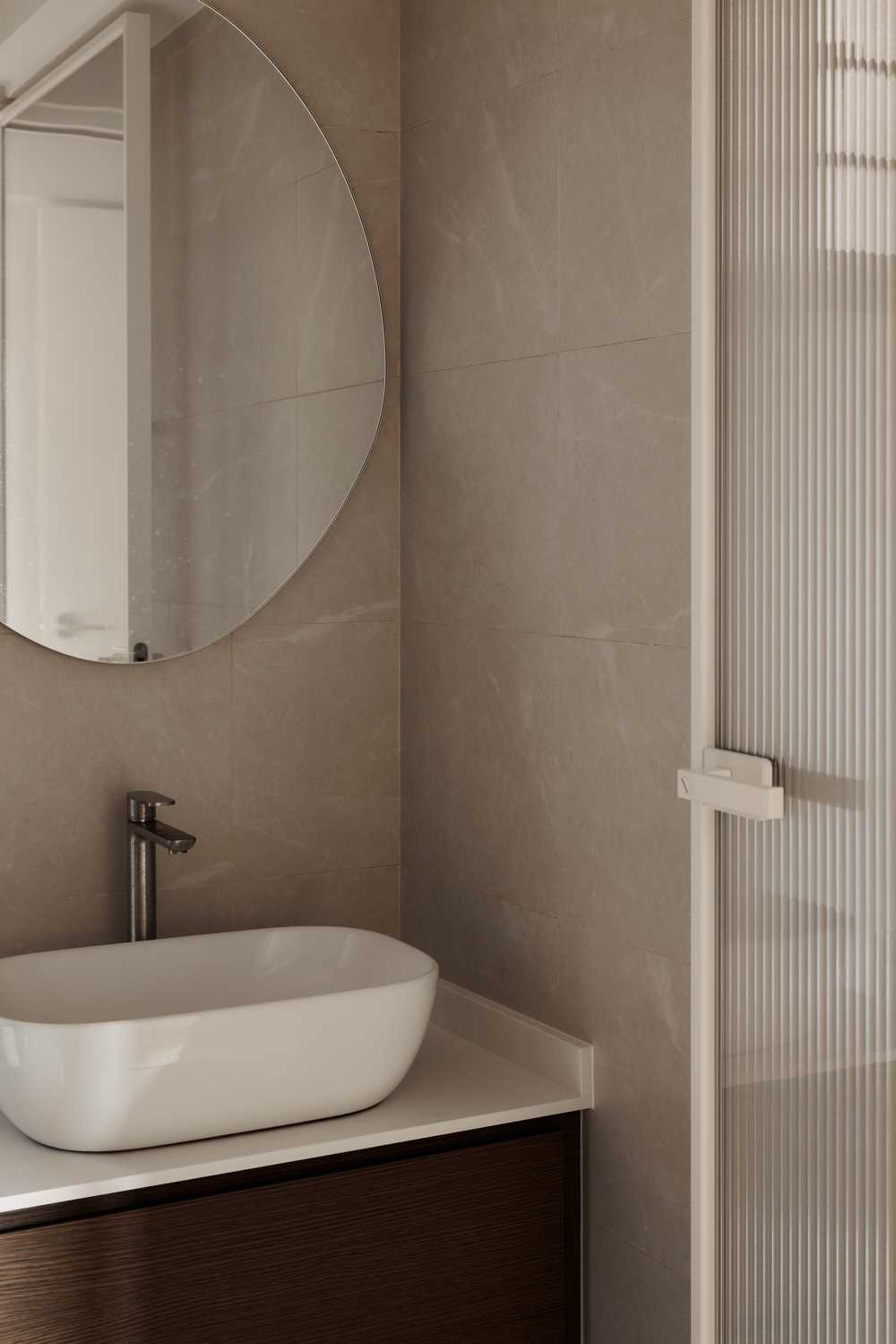 Asian Bathroom with Countertop and Mirror